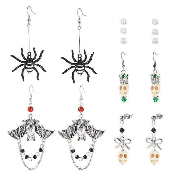 Комплекты серег-гвоздиков и подвесок из сплава эмали и синтетической бирюзы к Хэллоуину, с фурнитурой для сережек из нержавеющей стали, разнообразные