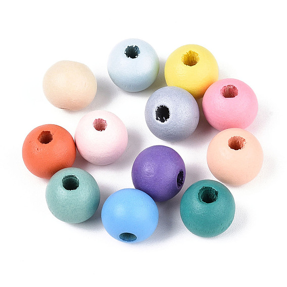 Бусины из натурального дерева схима, окрашенные распылением, круглые