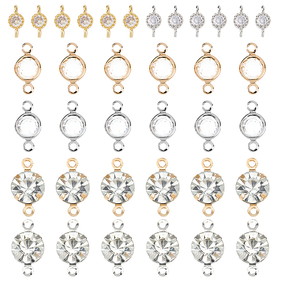 36 шт. 6 стили звенья из латуни с прозрачным кубическим цирконием, подвески с плоским круглым разъемом
