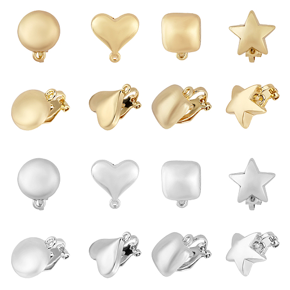 16шт 8 стиль сплав клипсы фурнитура, с горизонтальными петлями, квадратный и плоский круглый и сердце и звезда