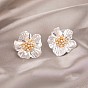 Alloy & Rhinestone Stud Earrings, Flower, Plastic Pearl & Resin Earrings