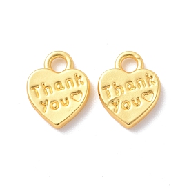 Rack Plating Alloy Charms, Cadmium Free & Lead Free & Nickle Free, Heart with Word Thank You Charm