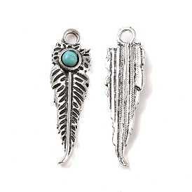 Alloy Pendants, with Synthetic Turquoise, Leaf Charms