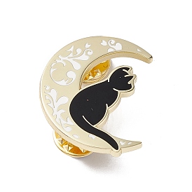 Moon with Cat Enamel Pin, Golden Brass Brooch for Backpack Clothes