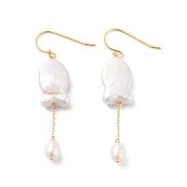 Fish Natural Pearl Dangle Earrings, Sterling Silver Earring for Women