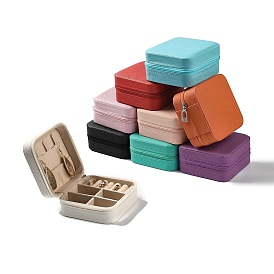 Square PU Leather Jewelry Zipper Storage Boxes, Travel Portable Jewelry Cases for Necklaces, Rings, Earrings and Pendants