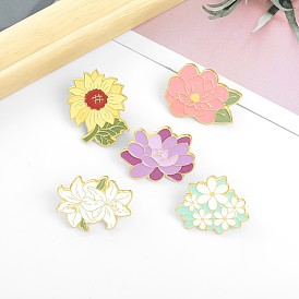 Chic Floral Brooch Set - Sunflower Lily Cherry Blossom Combo for Fashionable Women