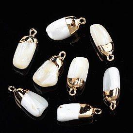 Natural Trochid Shell/Trochus Pendants, with Golden Plated Loop, Nuggets