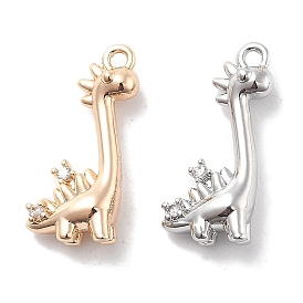 Brass Micro Pave Clear Cubic Zirconia Pendants, Dinosaur Charms