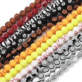 Handmade Polymer Clay Beads Strands, Round with Ball