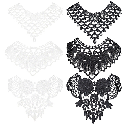 6Pcs 6 Style Milk Silk Embroidered Floral Lace Collar, Neckline Trim, Clothes Sewing Applique, Edge Flower