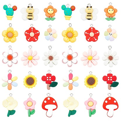 30Pcs 15 Style Resin Pendants, with Platinum Tone Iron Loop