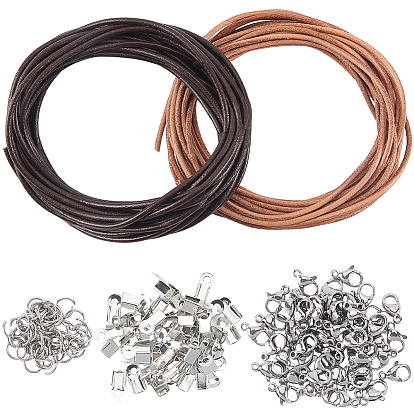 DIY Jewelry Making Kits, including 304 Stainless Steel Clasps & Jump Rings, Cowhide Leather Cord and Iron Folding Crimp Ends