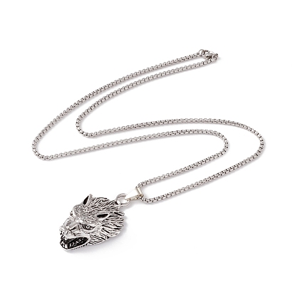 Alloy Wolf Pendant Necklace with 201 Stainless Steel Box Chains, Gothic Jewelry for Men Women