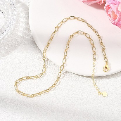 4MM Brass Textured Figaro Chain Necklaces for Women, with 304 Stainless Steel Lobster Claw Clasps