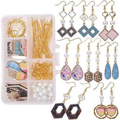DIY Earring Making, with Alloy Pendants, Enamel, Glass Pearl Beads, Alloy Stud Earring Findings and Brass Earring Hooks, Golden & Light Gold
