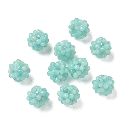 Natural Amazonite Woven Beads, Cluster Beads, Faceted, Round