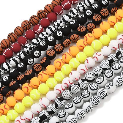 Handmade Polymer Clay Beads Strands, Round with Ball