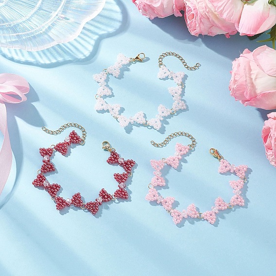 3 шт. 3 цвета стеклянные бусины бантики браслеты для женщин