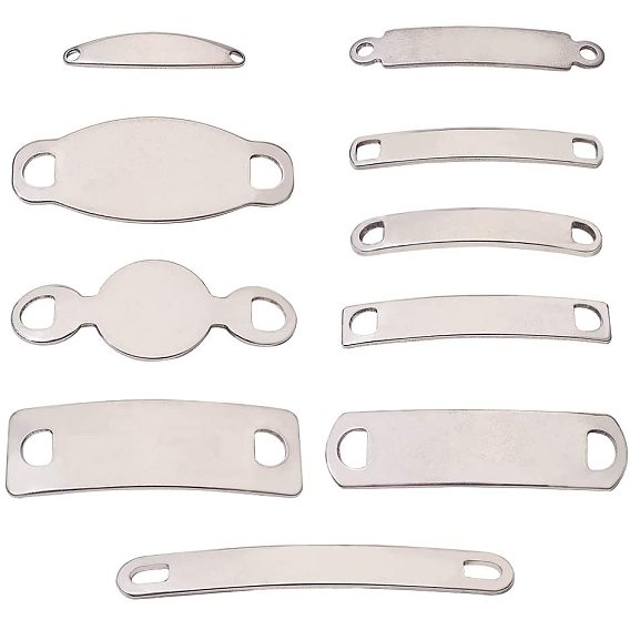 304 Stainless Steel Links Connectors, Blank Tag, Rectangle & Oval & Flat Round