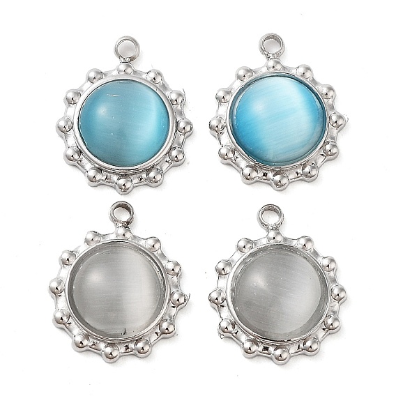 304 Stainless Steel with Cat Eye Pendants, Oval