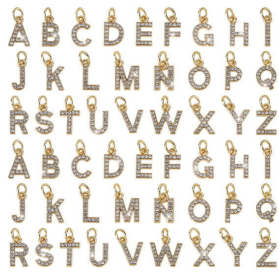 52подвески со стразами из сплава, Письмо ~ Z, с 304 фурнитурой из нержавеющей стали