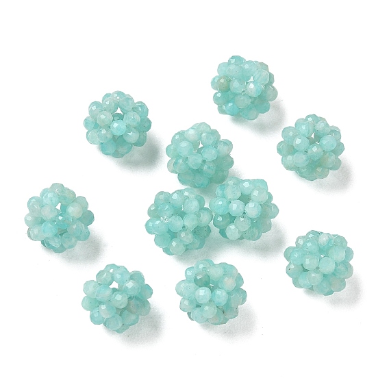 Natural Amazonite Woven Beads, Cluster Beads, Faceted, Round