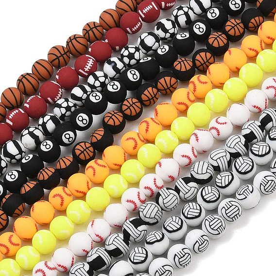 Handmade Polymer Clay Beads Strands, Round with Ball
