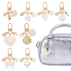 8 шт. 8 цвета, симпатичное украшение в виде сердца и ракушки из АБС-пластика с имитацией жемчуга, подвески с поворотными застежками из сплава, подвески на клипсах, для брелка, кошелек, украшение для рюкзака