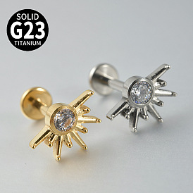 Серьги для хряща уха из титанового сплава с инкрустацией прозрачными кубическими циркониями, солнце