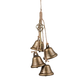 Iron Bell Pendant Decoration, Alloy Key and Jute Cord for Home Door Hanging Ornaments