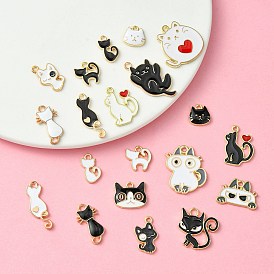 20Pcs 20 Style Alloy Pendnats, with Enamel, Golden, Cadmium Free & Nickel Free & Lead Free, Cat Shape Charms