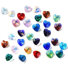 Electroplate Glass Charms, AB Color Plated, Faceted Heart