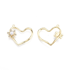 Alloy Rhinestone Pendants, with Acrylic Pearl Beads, Heart with Flower