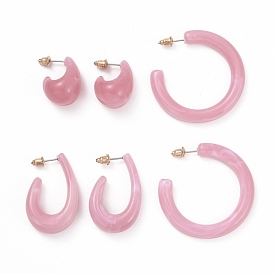 C-shape Resin Stud Earrings Set, Half Hoop Earrings, Open Hoop Earrings for Women
