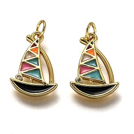 Brass Enamel Charms, Long-Lasting Plated, Real 18K Gold Plated, with Jump Ring, Sailboat