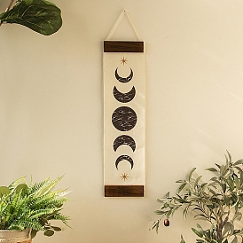Bohemia Cloth Rectangle with Moon Phases Hanging Wall Decorations, for Home Living Room Bedroom Decoration