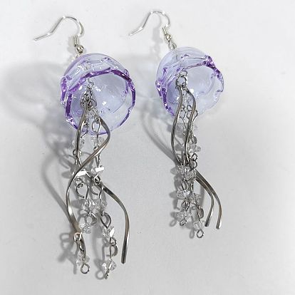 Pendientes colgantes de hierro, con fornituras de vidrio y 304 acero inoxidable, flor, púrpura