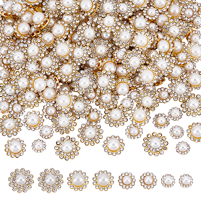 200шт 4 стили пришить стразы, смолы стразами, с железными зубцами и пластиковыми бусинами, имитирующими жемчуг, аксессуары для одежды, граненые, цветок