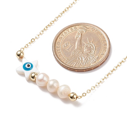 de China Collares colgantes de perla natural y estrella de concha con mal de ojo, en oro 304 joyas de acero inoxidable para mujer 16.65 pulgada (42.3 a granel
