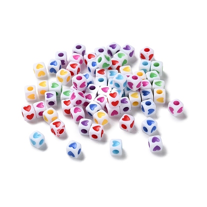 Непрозрачные акриловые бусины, Куб с сердцем