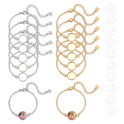 Набор для изготовления браслета с пустым куполом своими руками, включая плоские круглые 304 изготовление браслета из нержавеющей стали, Кабошоны из стекла