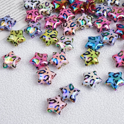 Plating Opaque Rainbow Iridescent Acrylic Beads, Star with Leopard Skin