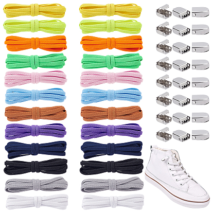 12Sets 12 Colors Elastic No Tie Shoe Laces, Polyester Tieless Elastic Shoelace, with Rubber Thread and Stainless Steel Ribbon Crimp Ends