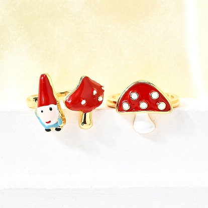 Латунные эмалевые манжеты открытые кольца для женщин, без кадмия и без свинца, гриб