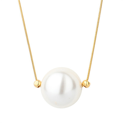 Imitation Pearl Round Ball Pendant Necklace with Stainless Steel Snake Chains