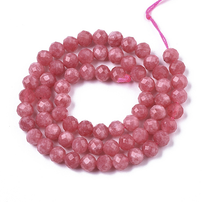 Natural Quartz Beads Strands,  Imitation Rhodonite, Dyed & Heated, Round, Faceted(64 Facets)