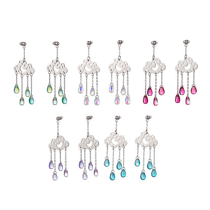 Длинная цепочка с прозрачными стеклянными бусинами, серьги-гвоздики с подвесками, 304 женские украшения из нержавеющей стали, дождливое облако