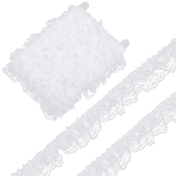 10m отделка плиссированным кружевом из полиэстера, Эластичная цветочная кружевная лента для шитья украшения