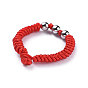 Adjustable Nylon Cord Braided Bead Bracelets and Rings Sets, with Brass Beads, Cadmium Free & Lead Free